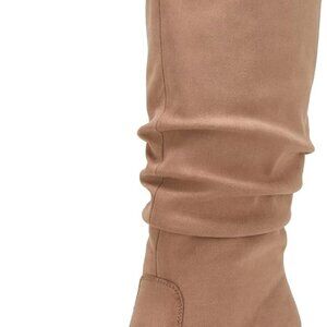 Womens Pointed Toe Mid Chunky Heel Knee High Boots Faux Suede Tall Boots